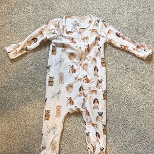 Caden Lane White Dog Print Zip Front One-Piece Footie